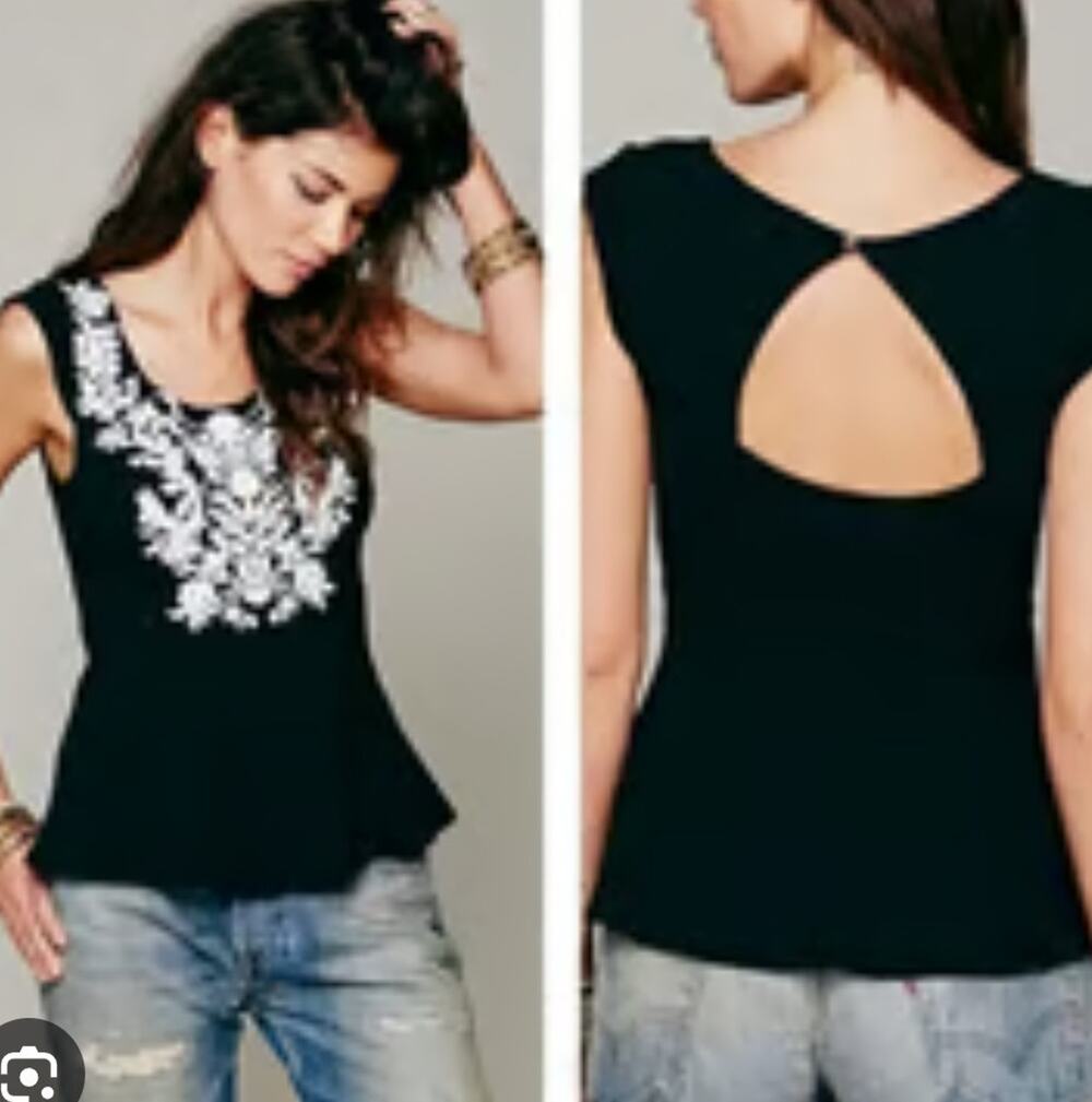 Free People Wallflower Black White Textured Peplum Top Cutout Back Size Medium